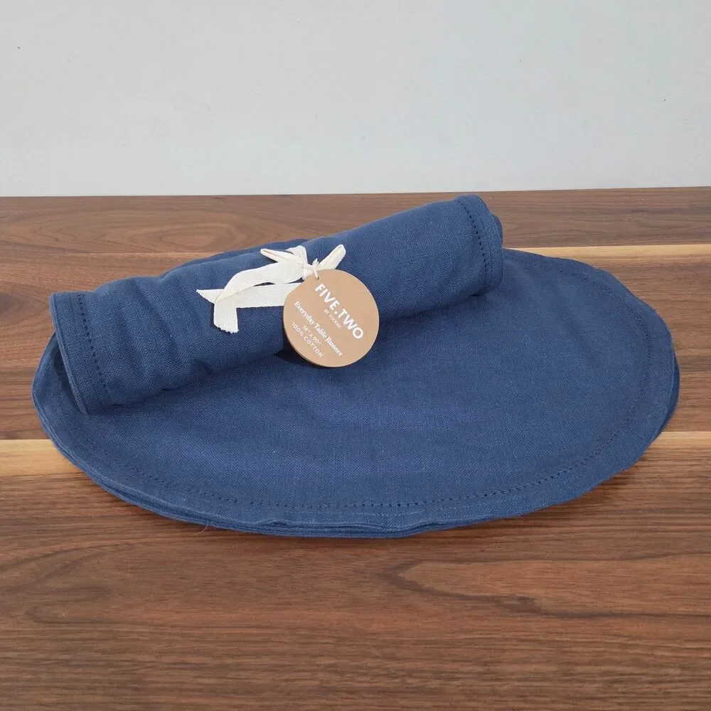 Food52 Five Two Navy Blue 100% Cotton Everyday Table Runner With 4 Placemats